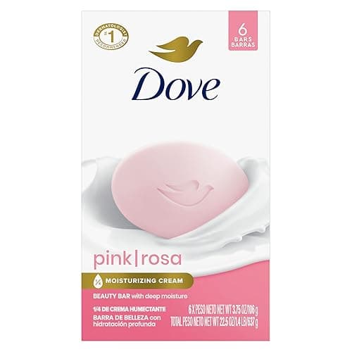 Dove Beauty Bar Soap Pink Rosa 6 Count for Soft, Smooth Skin, Cleans & Moisturizes 3.75 oz - 3.75 Ounce (Pack of 6) - Fragranced