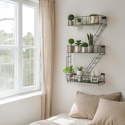 KOTIJOKI Fire Escape Wall Shelf - New York Decorative Floating Shelf - Wall Art Ladder Shelf - Black Metal Trinket Shelves for Bedroom, Home, Office, Storage and Display (3-Tier) thumbnail 5