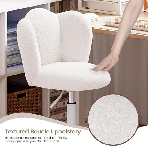 Luxstein Office Desk Chair, Height Adjustable Swivel Vanity Chair with Thickened Cushion for Home Office Bedroom Dressing Room Study, White thumbnail 3