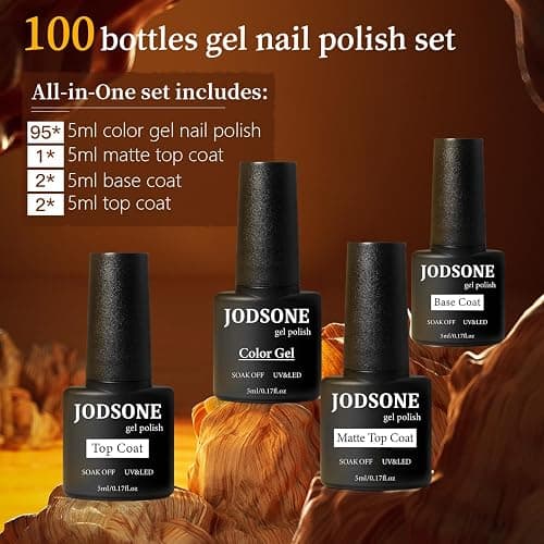 JODSONE 100 PCS (5 ml each) Gel Nail Polish Kit No Wipe Soak off Base Coat and Matte Glossy Top Coat Gel Polish Collections Gifts for Manicure Lovers thumbnail 2