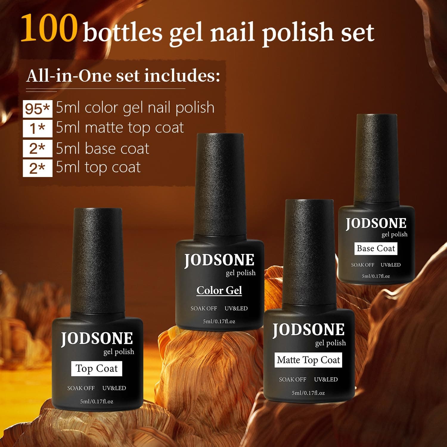 JODSONE 100 PCS Gel Nail Polish Kit No Wipe Soak off Base Coat and Matte Glossy Top Coat Gel Polish Collections Gifts for Manicure Lovers thumbnail 2