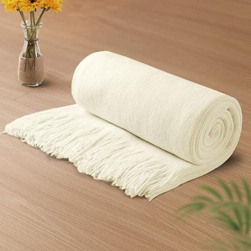 Vonty Ivory White Knitted Blanket with Tassels Fringe 50" x 60", Super Soft Knit Throw Blanket, Farmhouse Decorative Lightweight Blanket for Couch, Sofa, Bed - Image 1
