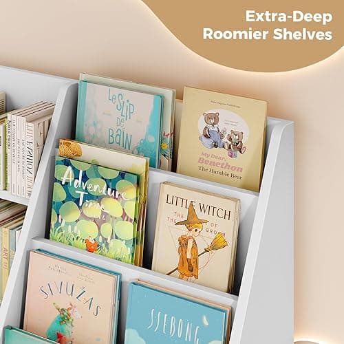 Tatub 6 Tier Kids Wooden Bookshelf and Toy Storage, Children Toy Organizer with Book Shelves, Toddler BookRack Baby Bookcase for Nursery, Playroom and Classroom, White thumbnail 5