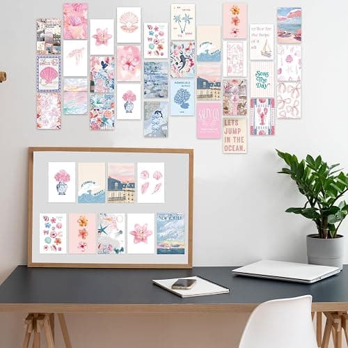 FYSUIMU 50Pcs Coastal Wall Collage Kit Pink Blue Coastal Beach Seashell Art Print Preppy Room Decor Aesthetic Pictures for Bedroom Wall Dorm Home Decor, 4 x 6 Inch thumbnail 5