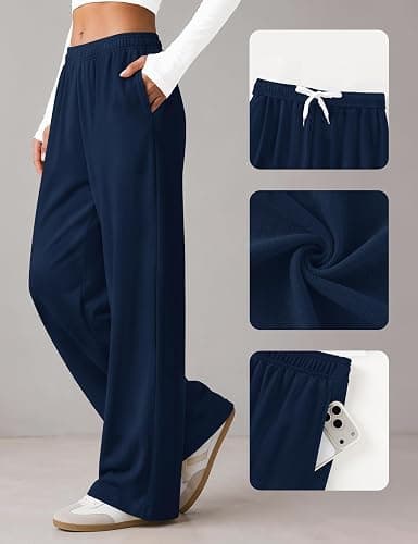LOMON Women Wide Leg Sweatpants Baggy Lounge Sweat Pant Fall Spring Clothes | Teen Girl Inner Drawstring Track Joggers Sweatpant Fashion Comfy Outfits with Pockets thumbnail 4