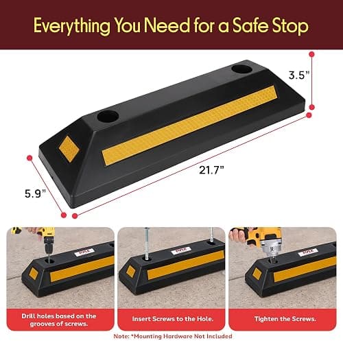 Pyle 2-Pack Heavy Duty Rubber Wheel Stops for Garage Parking – Durable, High-Visibility Tire Blocks for Cars, Trucks, Vans, RVs, Trailers, Forklifts – Reflective Safety Strip Included thumbnail 7