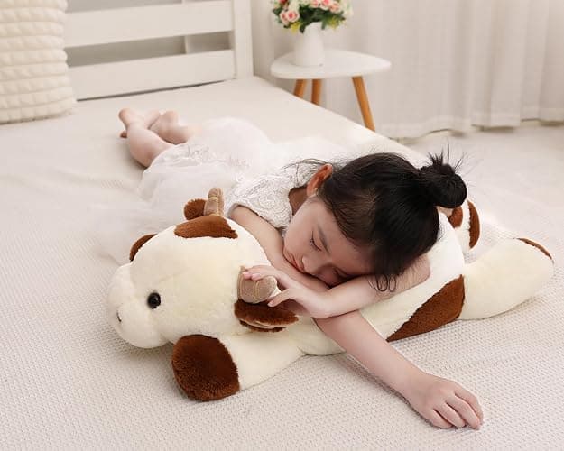 YESGIRL 25.6 inch 5 lbs Cow Weighted Stuffed Animals, Large Weighted Plush Animal, Cute Plush Toy Pillow, Soft Kawaii Plushie Gifts for Adults, Kids, Boys and Girls(Off-White) - Weighted Cow Off-white thumbnail 4