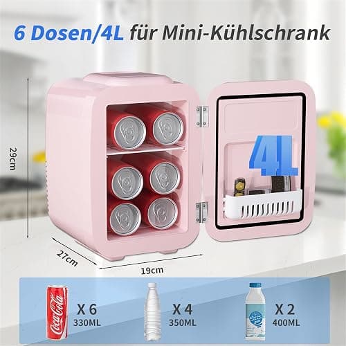 YASHE Mini Kühlschrank, 4 Liter Mini-Kühlschränke für Kosmetik, Getränke, 220V AC/ 12V DC Thermoelektrische Kühlung und Erwärmung, Kleiner Kühlschrank für Schlafzimmer, Büro, Wohnheim, Auto (Rosa) thumbnail 2