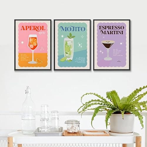 Laylwhq Cocktail Wall Art Bar Cart Canvas Wall Decor Vintage Trendy Alcoho Pictures Funky Aesthetic Prints Posters Colorful Preppy Artwork for Bar Kitchen Dorm Home Decoration 12x16inx3 Unframed thumbnail 6
