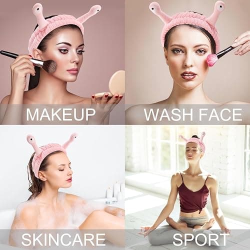 SuPoo Snail Face Wash Headband - Light Pink, Soft Microfiber Material, Funny Design, One Size Fits Most, Strong Water Absorbent, Multi-Function Use for Spa, Sports, Yoga, Makeup, Face-Washing, Shower thumbnail 2