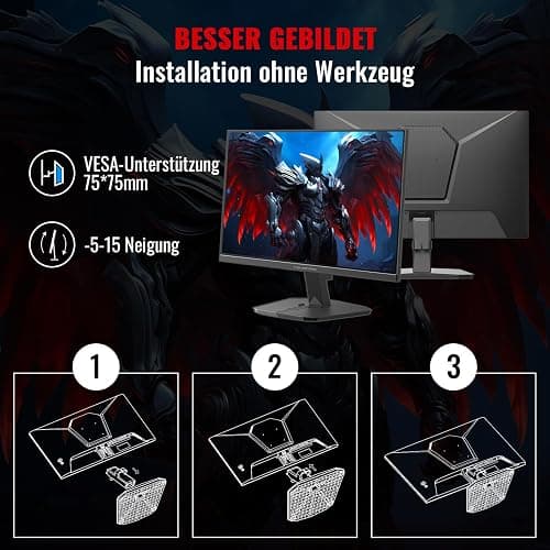Minifire Gaming Monitor 24 Zoll, 180 Hz, 1ms, FreeSync, Full HD(1920 x 1080), Rahmenlos Bildschirm, Einstellbar, Low Blue Light, HDR 10,300Nits, sRGB 110%, 4000:1 Kontrast, HDMI 2.0&DP 1.2(MFG24F4L) thumbnail 8