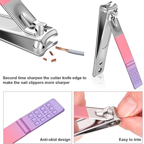 Manicure Set 10pcs Professional Nail Clippers Kit Pedicure Care Tools-Stainless Steel Grooming Tools for Travel (Pink Purple) thumbnail 3