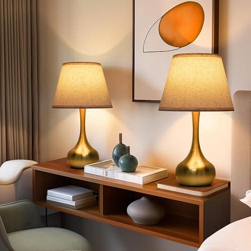 ONEWISH Touch Table Lamp for Bedroom, 3-Way Dimmable Gold Bedside Lamps for Nightstand with Fabric Shade, Desk Lamp for Kids Reading, Home Office thumbnail 6