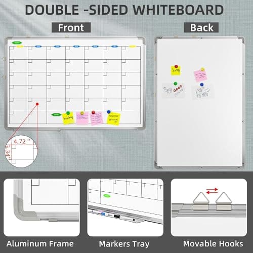Polegas 24" X 36" Magnetic Dry Erase Board Whiteboard with Lines, Wall Hanging Monthly Calendar to Do List Schedule Board thumbnail 3