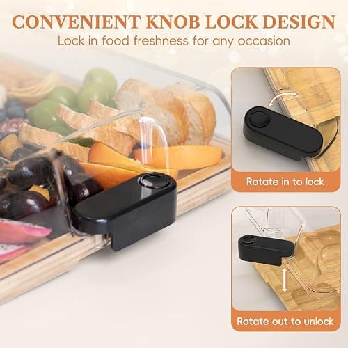 2-in-1 Charcuterie Board with Lid, Large Cutting Board for Kitchen, Travel Portable Bamboo Cheese Board, Covered Serving Tray, House Warming Birthday Gifts for Her Him Women Men Mom Dad thumbnail 5