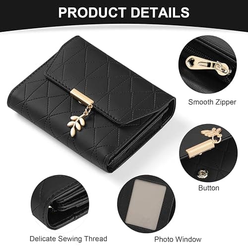 RNIEGA Small Wallet Women Leather RFID Blocking Card Holder Compact Wallet Zipper Coin Pocket with ID Window thumbnail 7