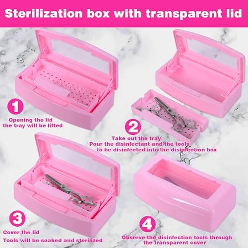 Plastic Sterilizing Tray-Sterilization Tray,Clean Sterilizer Box Storage Organizer for Nail,Tweezers,Hair Salon,Spa & Cutter Manicure Equipment-Clear Lid Pink thumbnail 4