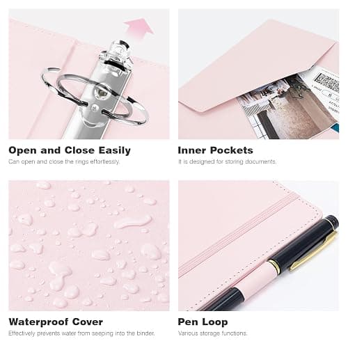 Ospelelf Vintage Hardcover 3 Ring 2 inch Leather Binder, Professional Binders Organizer Suitable for Letter Size, Binder Dividers with Tabs, Rose Pink - Pink - 2 Inch thumbnail 4