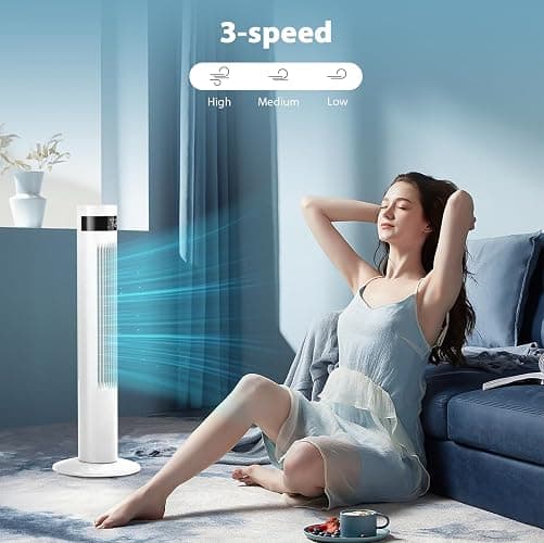 Antarctic Star Tower Fan Portable Floor Fans 85°Oscillating Fan 36'' Quiet Cooling 12H Timer Remote Control Standing Bladeless Electric 3 Speeds Wind 3 Modes Bedroom Office(36 inch, White) thumbnail 6
