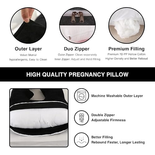 ALLOPERA Pregnancy Pillow, Full Body Maternity Pillow 57 inch, with Removable Washable Cover - Sleep Support for Legs, Back, Neck, Shoulder, HIPS, Belly for Pregnent Women, Velvet (Coal-Black) thumbnail 5