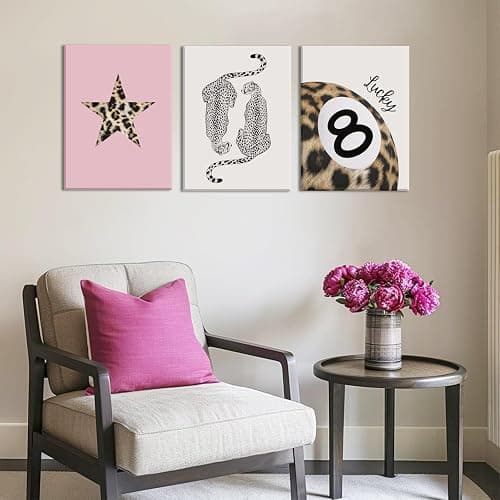 Hwetui Trendy Leopard Canvas Wall Art Set of 3 Funky Lucky 8 Ball Posters Prints Preppy Room Aesthetic Painting Cheetah Wall Decor Pictures for Girls Bedroom Apartment Dorm 12x16 Inch Framed thumbnail 4