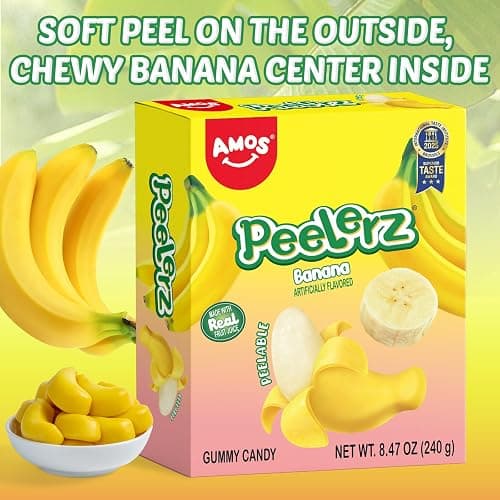 AMOS Peelerz Gummy Sweets, Banana Peelable Christmas Sweets Candy Gift, 3D Fun Peeling Fruit Gums Candy, Real Fruit Juice Made Chews Snacks Sweet for Party Celebration- Box Package 240G thumbnail 4