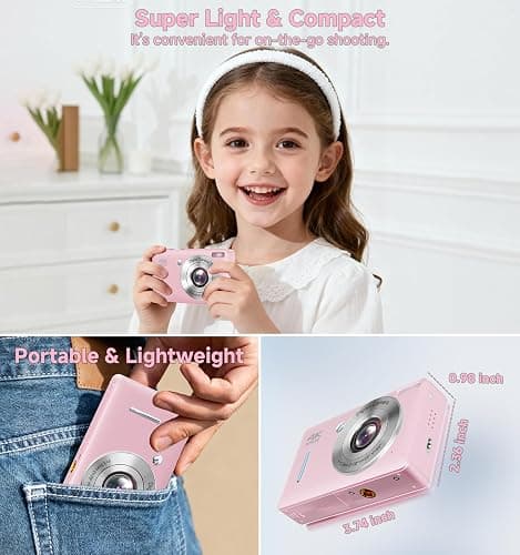 Digital Camera, 44MP FHD 1080P Point and Shoot Digital Camera with 16X Zoom, Small Compact Camera with Face Detect, 32GB SD Card, Anti Shake for Kids Teens Boys Girls (Pink) thumbnail 6
