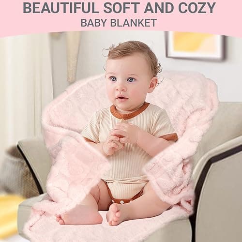 5 Pcs Baby Blanket Heart Checkered Ultra Soft Gift-Ready Plush for Newborns, Nursery & Stroller 30"x40" Beige Gray Blue Purple Light Pink thumbnail 5