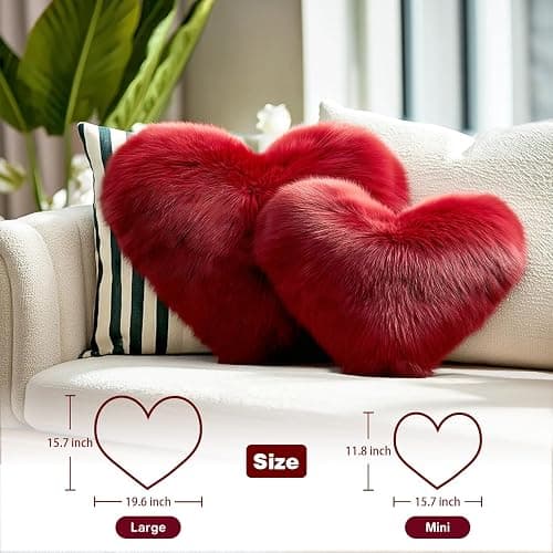 Wucidici Red Heart Pillow, Faux Fox Fur Heart Decorative Pillows, Heart Shaped Throw Pillow for Bed, Soft Fluffy Decorative Cushion for Chair Sofa Living Room - Plush Pillow Home Decor thumbnail 2