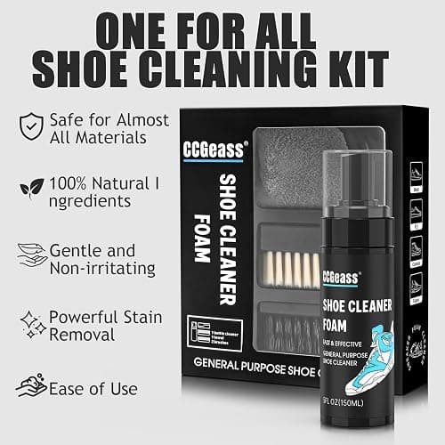 CCGeass Shoe Cleaner Kit Sneaker Cleaner, Deep Clean yet Gentle Pro Concentrated Foam Formula with 2 Brush & Microfiber Towel, Safe Shoe Care Set for white shoe, Suede, Leather, Canvas, Mesh & More thumbnail 2