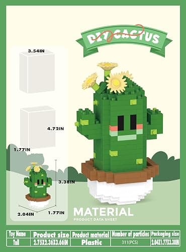 Jollcnoia Tall Mini Cute Cactus Succulent Plants Bonsai Building Toy Potted Plant Blocks Particle Flower Botanical thumbnail 4