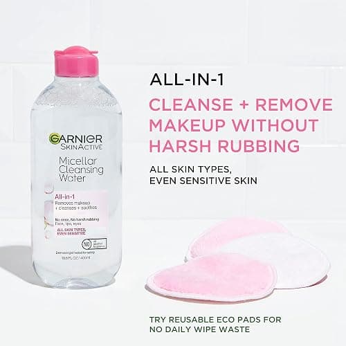 Garnier Micellar Water, Hydrating Facial Cleanser & Makeup Remover, Suitable for Sensitive Skin, Vegan, Cruelty Free, 13.5 Fl Oz (400mL), 2 Count thumbnail 2