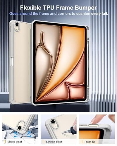 TiMOVO Case for New iPad Air 13 inch (M3/M2-2025/2024) with Pencil Holder, Slim Stand Protective Cover with Clear Transparent Back Shell for iPad Air 13 inch, Auto Wake/Sleep, Light Gray thumbnail 3