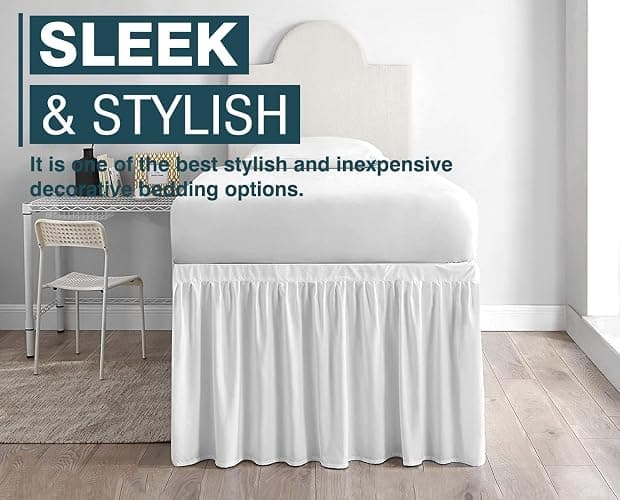 SKY BEDDINGS Dorm Room Bed Skirt - College Dorm Bed Skirt - Twin XL, Extra Long - 30 Inch Drop - 100% Microfiber - White thumbnail 2