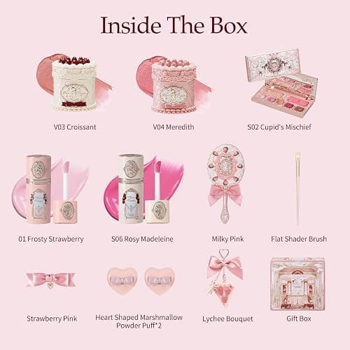 Flower Knows Strawberry Cupid 12-Piece Makeup Gift Box Set,Lip Cream×2+Liquid Blush×2+Makeup Palette×1+Hand Mirror×1+Solid Perfume×1+Hair Clip×1+Cushion Powder Puff×2+Eyeshadow Brush×1+Gift Box×1 thumbnail 2