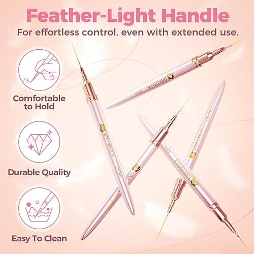 UNA GELLA Nail Art Brushes Metallic, 5 Count Liner Pens Set For Nail Art Gel Polish, Detail Nail Art Design Painting Brush Set For Nails Gel Fine Drawing Nail Tools, Sizes 7/9/11/15/25mm thumbnail 6
