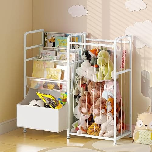 BBLIKE Kids Bookshelf and Stuffed Animal Storage - Multi-Function Nursery Book Shelves with Leather Toy Box and PVC Book Display, Toy Organizer for Playroom, Bedroom, Nursery, White thumbnail 8