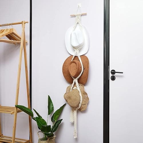 Yulejo Macrame Hat Hangers Boho Hat Rack for Wall Western Cowboy Hanging Organizer for Door Wall Room Bedroom thumbnail 3