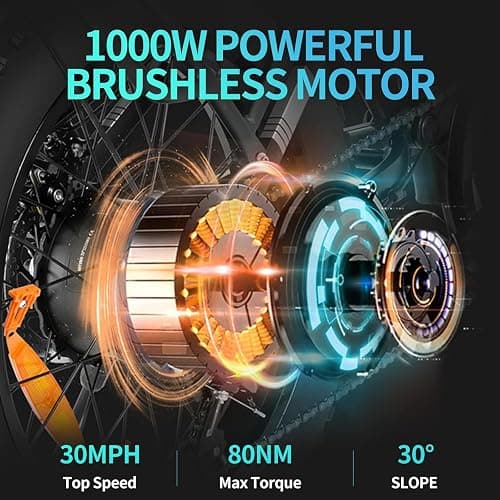 Ridstar Electric Bike for Adults, 1000/2000W, 25/30/37MPH,48V-52V, 20AH,40AH Battery, Max 50-180 Miles Electric Motorcycle, 20" Fat Tire Dirt Bike, Shamano 7-Speed E-Bike thumbnail 2