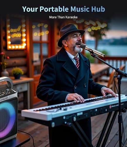 Portable Karaoke Machine, with Wireless Microphones, Bluetooth Party Speaker with LED Lights, Loud Subwoofer, USB/AUX, Outdoor Karaoke Speaker for Adults & Kids, Home & Party thumbnail 6