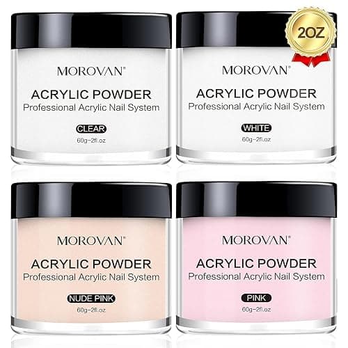 Morovan Acrylic Nail Powder Set: 4 Colors Clear Nude Pink White Acrylic Powder for Nail Extension Carving - Image 1