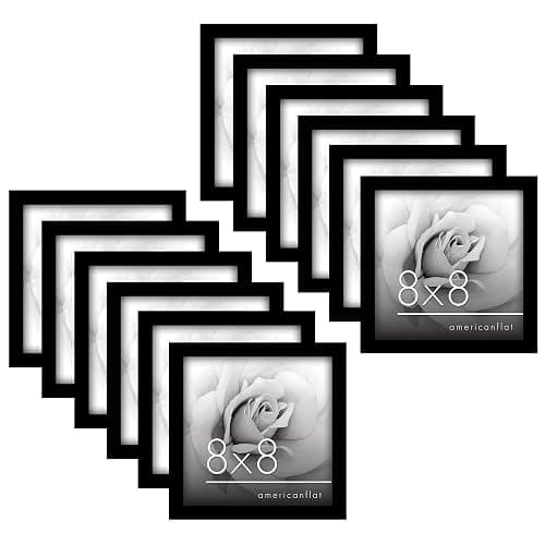 Americanflat 8x8 Picture Frame with Polished Plexiglass - Set of 12 - Signature Collection - Picture Frames with Engineered Wood - Square Frame for Tabletop and Wall Display - Black - Image 1