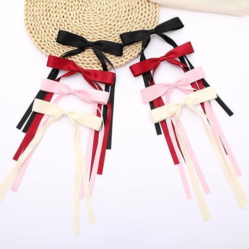 Hair Bows for Women,Ribbon Hair Bows With Long Tail,Hair bow clips Hair Barrettes for Women Accessories (Black, Beige, Pink, Red) thumbnail 8