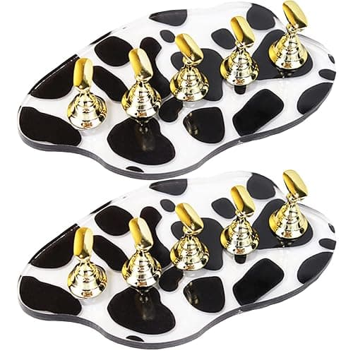 2Set Acrylic Nail Stands for Press on Nail Kit Nail Holder for Painting Nails Golden Alloy Nail Holder Magnetic Nail Display Practice Stand False Nail Tip Stand Nail Art Tool DIY for Homes and Salons - Image 1
