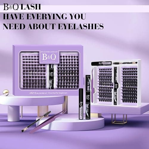 B&Qaugen Lash Extension Kit 192 PCS Eyelash Extension Kit D Curl Lash Clusters Kit Wispy Individual Lash Kit DIY Lash Extension Kit with Lash Glue and Remover Applications (B05+B06, Kit) thumbnail 8