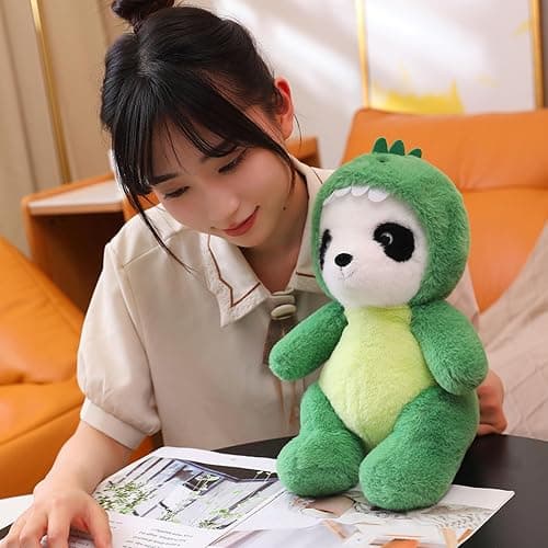 CASAGOOD Cute Stuffed Panda Animal Cosplay as Pink Dinosaur Plush Toy in Costume - Soft Plushies for Kids 12 Inch thumbnail 5