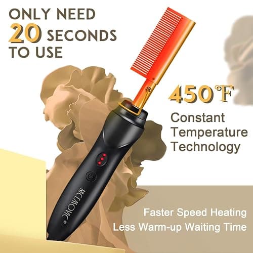 NICEMOVIC Ceramic Heating Hair Straightener Comb - Hot Pressing Brush for Natural Black Hair, Beard Wigs, and Curling (Gold) thumbnail 2