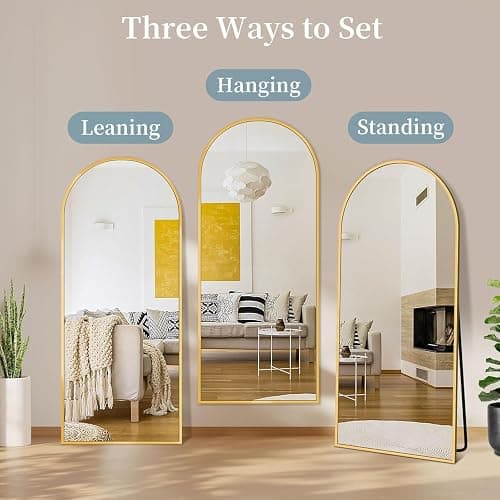 Coomily Full Length Mirror with Stand, 56"x14" Arched Full Body Mirror, Large Stand Up Aluminum Frame Floor Freestanding Hanging Leaning Mounted for Bedroom Living Room Entryway Gold thumbnail 6