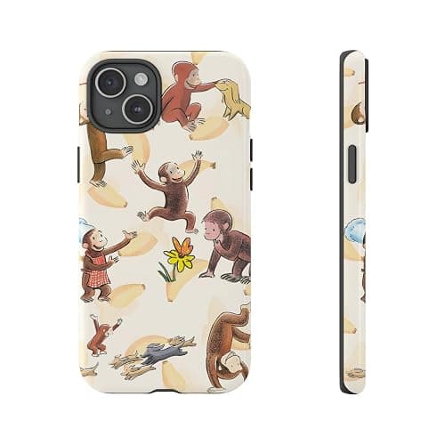 Cute Monkey & Banana Curious George Phone Case Compatible with iPhone 16, Protective Hybrid 2-Layer Hard Shell, Cute Curious Monkey Collection Playful George thumbnail 2