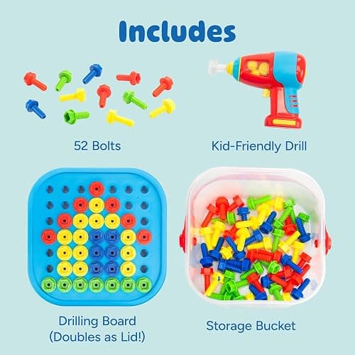 Educational Insights Design & Drill Bolt-It Bucket - Construction Toys & Toddler Tools, Kids Tool Set with Real Electric Drill Toy, Take Apart STEM Set, Building Kits and Gifts for Ages 3+ thumbnail 3